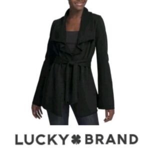 Lucky Brand raw hem open front Terry knit belted cardigan sweatshirt jacket